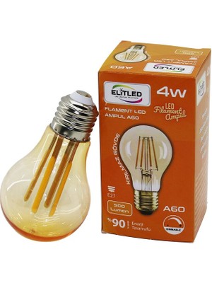 Nemere Elitled A-60 4W - E27 Gold Color Flament LED Rustik Ampul 500LUMEN Kırılmaz Gövde (4887)