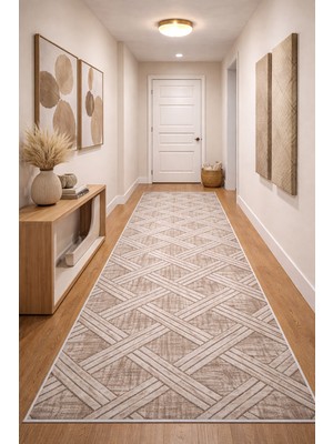 Babil Home Kaymaz Tabanlı Kesme  Salon Koridor Mutfak Yatak Odası Halısı 3008 Kahve