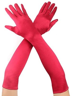 Nemere Kırmızı Renk Dirseğe Kadar Uzun Kumaş Eldiven 40 cm (4887)