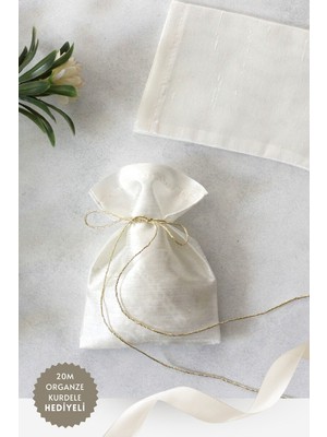 Bimotif 100 Adet Osmanlı Ipeği Kına, Söz, Nişan Hediye Kesesi, 10X15 Cm, Krem (20M Organze Kurdele Hediye)