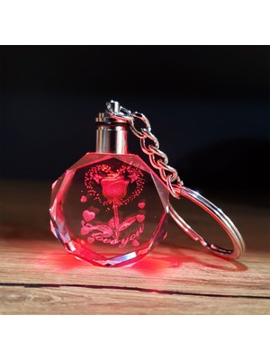 I Love You Gül Tasarım Renk Değiştiren Anahtarlık Nemere