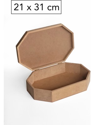 Yegane Concept Ham Mdf, Boyanabilir, Menteşe Kapaklı, Sekizgen Kutu, 21X31 cm