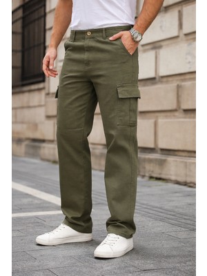 Comstar Erkek Kargo Cepli Pamuklu Haki Baggy Pantolon