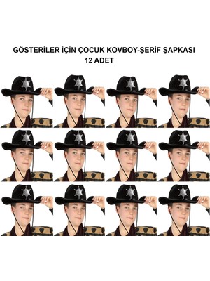 Kovboy Şerif Şapkası Siyah 12 Adet - Kostüm, Parti ve Gösteri Şapkası