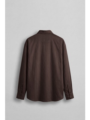 Abluka Online Erkek Relaxed Fit Uzun Kollu Dokulu Gömlek Kahverengi