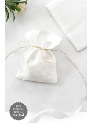 Bimotif 100 Adet Osmanlı Ipeği Kına, Söz, Nişan Hediye Kesesi, 10X15 Cm, Beyaz (20M Organze Kurdele Hediye)