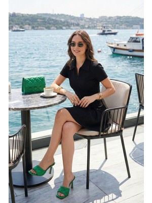 Lela Fitted Fit Klasik Yaka Fermuar Detaylı Pileli Mini Elbise Bayan Elbise 5866659