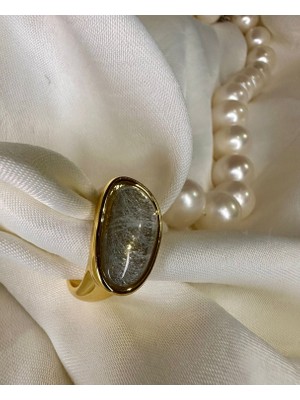 Doğaltaş Detaylı Gold Çelik Yüzük