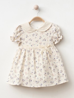 Lumia Baby Yaka Detaylı Çiçekli Kız Bebe Elbise