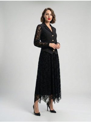 Tül Detay Etek Ceket Takım