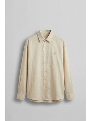 Abluka Online Erkek Relaxed Fit Uzun Kollu Dokulu Gömlek Bej