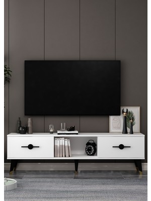 Demonte Decor 1388TV150DD-32 Tv Sehpası Beyaz-Siyah