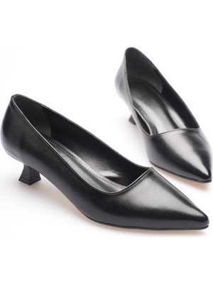 Zerenyus ZR20MS03 Premium Siyah Kadın Günlük Kısa Topuklu Stiletto