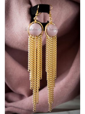 Shiklik Altın Renk Inci Zincir Sallantılı Kadın Küpe