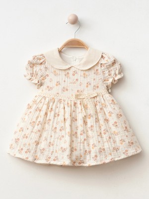 Lumia Baby Yaka Detaylı Çiçekli Kız Bebe Elbise