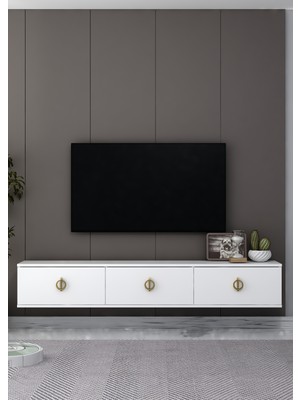Cantek Dizayn 1381TV180-32CT Duvara Montaj Tv Sehpası Beyaz-Altın