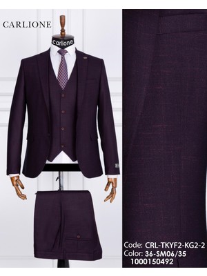 Fabio Cassel Slim Fit  Mono Yaka Çift Yırtmaçlı Astarlı Takım Elbise Yelekli