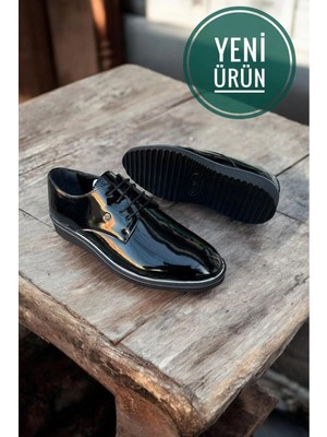 Romex Siyah Rugan Deri Bagcıklı Nişan Dügün Özel Günler Damatlık Klasik Erkek Ayakkabı