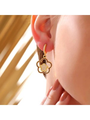 Özcömert Silver ​gümüş Gold Sallantılı Çiçek Desenli Kadın Küpe