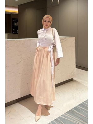 Tesettür Diyarı Kadın Efil Efil Mevsimlik Tansel Kumaş 36-42 Beden Uyumlu Tesettür Etek-Bej