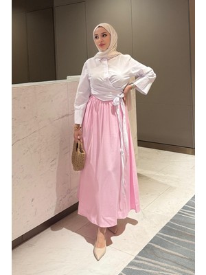 Tesettür Diyarı Kadın Efil Efil Mevsimlik Tansel Kumaş 36-42 Beden Uyumlu Tesettür Etek-Pembe