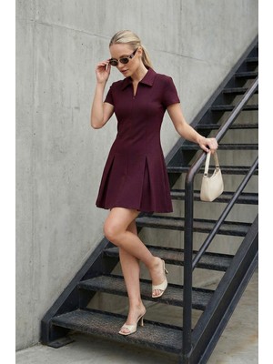 Lela Fitted Fit Klasik Yaka Fermuar Detaylı Pileli Mini Elbise Bayan Elbise 5866659