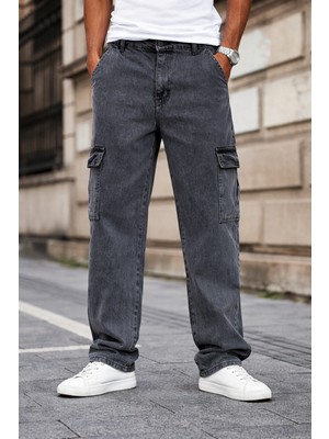 Comstar Erkek Kargo Cepli Pamuklu Antrasit Baggy Pantolon