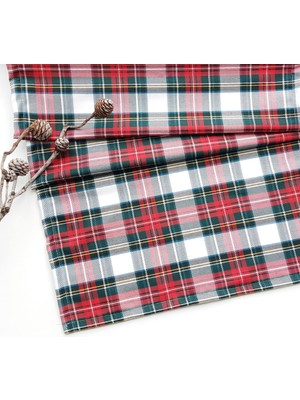 Bimotif Yılbaşı Yeşil Beyaz Ekose Runner  45X145 cm