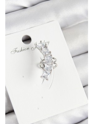 Luz&Pos Pirinç Zirkon Taşlı Model Gümüş Renk Sağ Kıkırdak Küpe