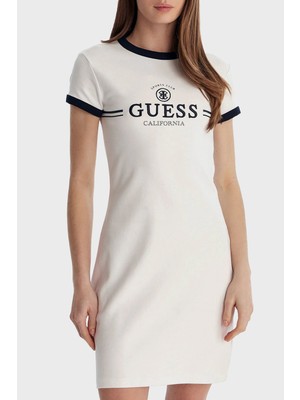 Guess Mila Logolu Pamuklu Fitted Fit Bisiklet Yaka Mini Elbise V6GK05K2988 Bayan Elbise V6GK05 K2988 G011