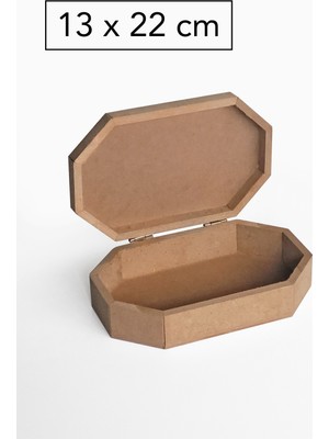 Yegane Concept Ham Mdf, Boyanabilir, Menteşe Kapaklı, Sekizgen Kutu, 13X22 cm