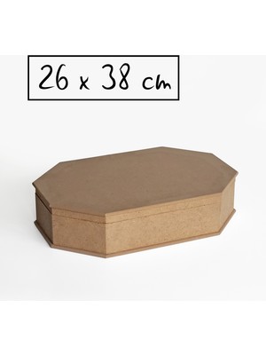Yegane Concept Ham Mdf, Boyanabilir, Menteşe Kapak Sekizgen Kutu, 26x38 cm