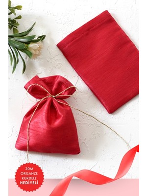 Bimotif 50 Adet Osmanlı Ipeği Kına, Söz, Nişan Hediye Kesesi, 10X15 Cm, Kırmızı (20M Organze Kurdele Hediye)