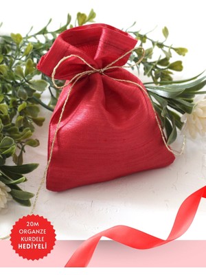 Bimotif 100 Adet Osmanlı Ipeği Kına, Söz, Nişan Hediye Kesesi, 10X15 cm Kırmızı (20M Organze Kurdele Hediye)