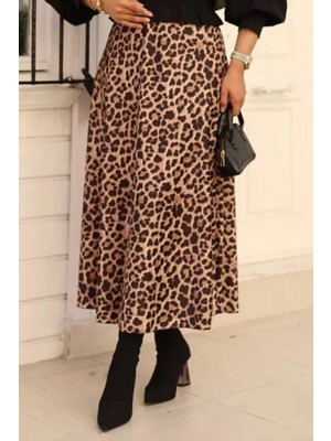 Tesettür Diyarı Scuba Kumaş Kışlık Etek- Leopar Desen