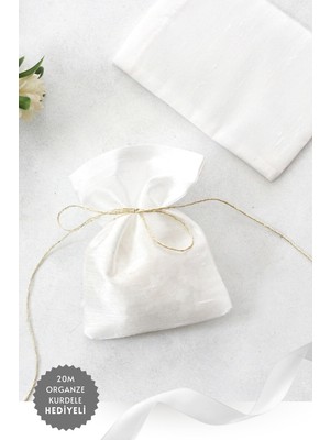 Bimotif 50 Adet Osmanlı Ipeği Kına, Söz, Nişan Hediye Kesesi, 10X15 Cm, Beyaz (20M Organze Kurdele Hediye)
