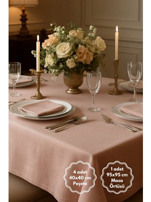 Bimotif 5 Parça Osmanlı Ipeği Sofra Seti (1 Adet Masa Örtüsü, 4 Adet Peçete)  Somon