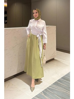 Tesettür Diyarı Kadın Efil Efil Mevsimlik Tansel Kumaş 36-42 Beden Uyumlu Tesettür Etek-Yağ Yeşili