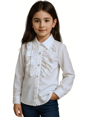 Elayza Fırfırlı Kız Çocuk Beyaz Gömlek