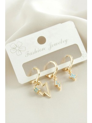 3 Adet Şimşek Zirkon Taşlı Küpe Nemere