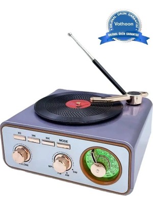 Nemere Metalik Nostaljik Tasarım Plak Çalar Görünümlü Radyolu Bluetooth Hoparlör Retro Müzik Plak N