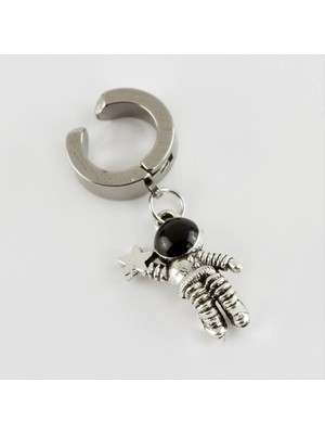 Astronot Figürlü Çelik Erkek Küpe (Kıstırmalı) 1 Adet Nemere