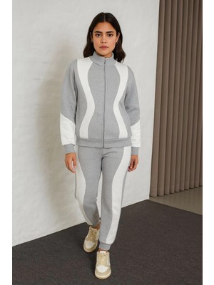 Nemere Premium Parçalı Eşofman Takım - Dik Yaka Fermuarlı Sweatshirt - Gri