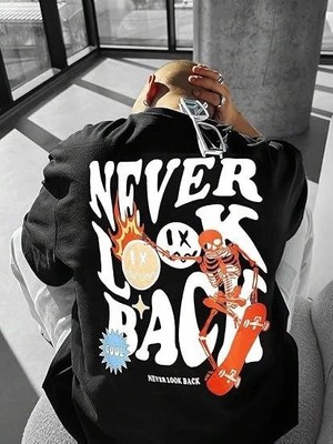 Nemere Bisiklet Yaka Kısa Kol Baskılı T-Shirt - Siyah