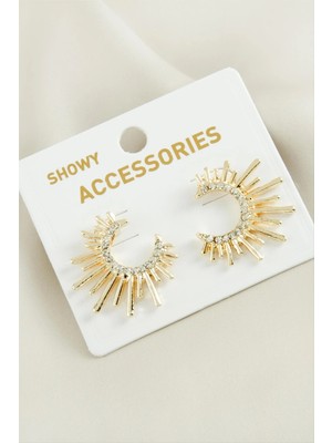 Güneş Trend Taşlı Metal Küpe Nemere