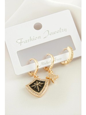 3 Adet Yıldız Zirkon Taşlı Küpe Nemere