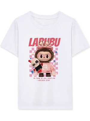 Nemere Kız Labubu Çocuk Baskılı T-Shirt - Beyaz