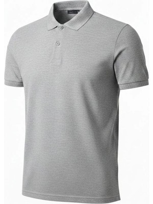 Nemere Erkek Pike Kumaş Düğmeli Yaka Regular Fit Günlük Kısa Kol Tişört T-Shirt - Gri