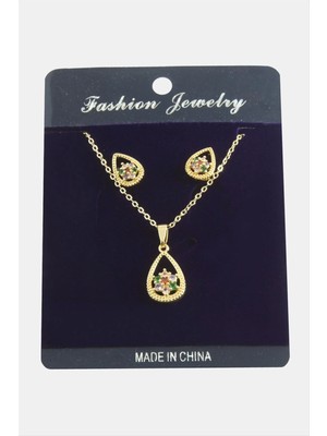 Oval Kartanesi Zirkon Taşlı Set Kolye Nemere