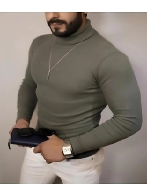 Nemere Kaşkorse Boğazlı Full Likralı Fitilli Body Kazak - Haki